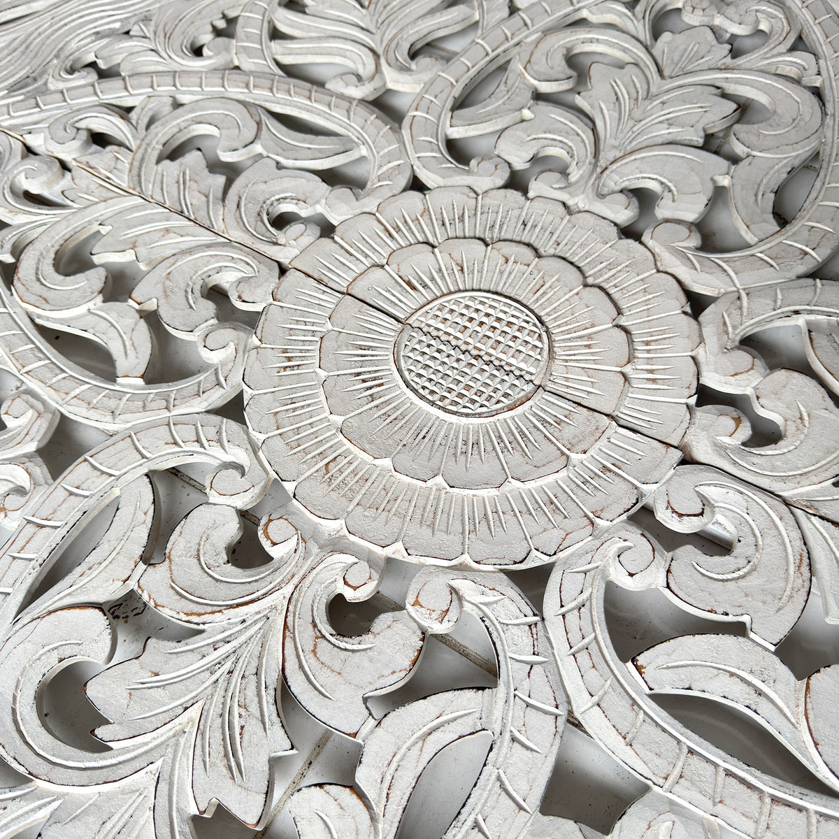 Carved Bed Headboard "Murraya" - White Wash