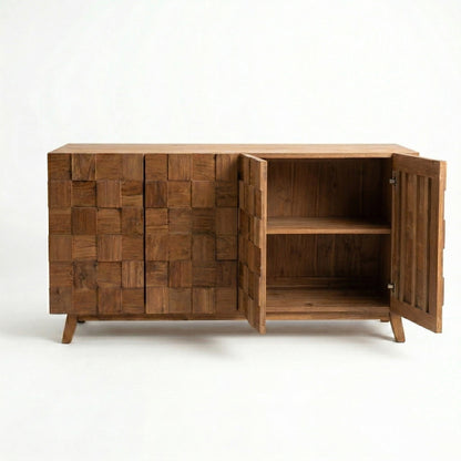Wooden Carved Sideboard Console Cabinet "Sejati" - Natural - 180 cm