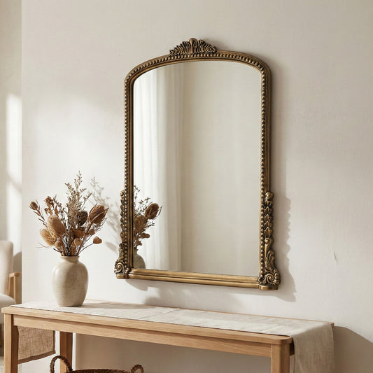 Hand Carved Mirror "Nirmala" - Gold Brass - 90 cm