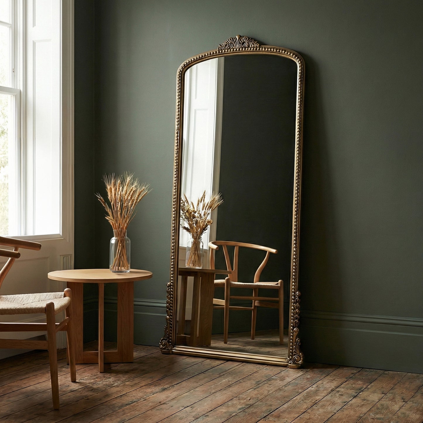 Hand Carved Mirror "Nirmala" in Gold Brass - 180 cm