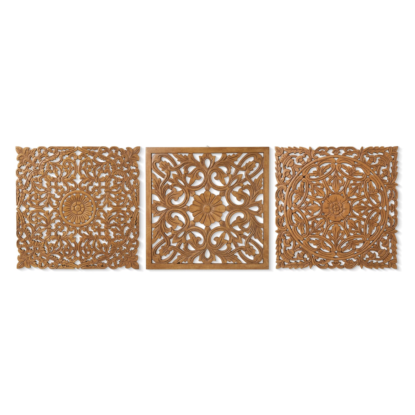 Set of 3 Decorative Panels "Pererenan" - Natural Brown - 50 x 50 cm