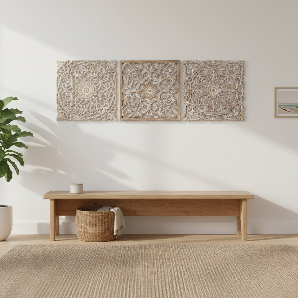 Set of 3 Decorative Panels "Pererenan" - Antic Wash - 50 cm