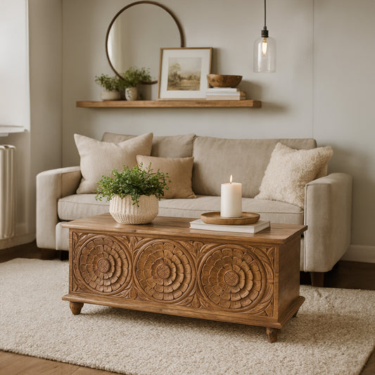 Carved Wood Trunk "Sarah" - Natural