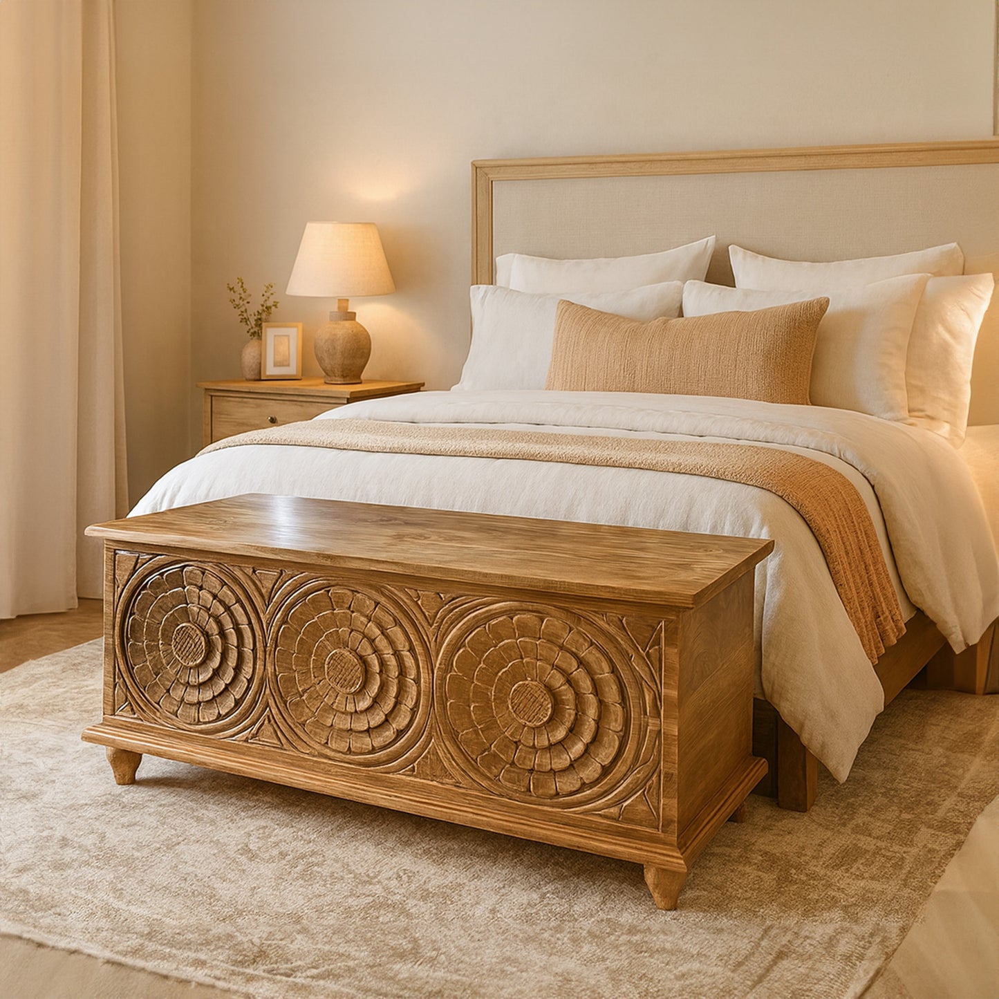 Carved Wood Trunk "Sarah" - Natural