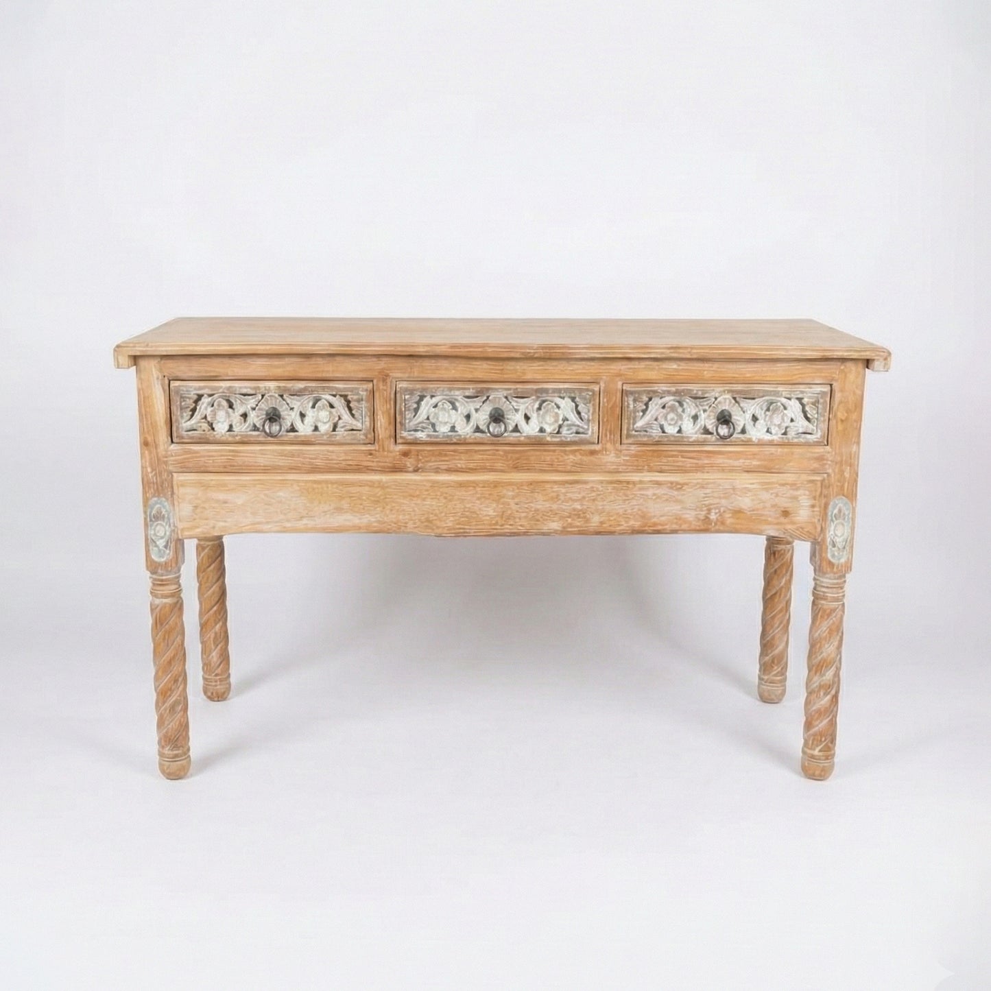 Wooden Carved Console Table "Candra" - Grey & White Wash - 150 cm