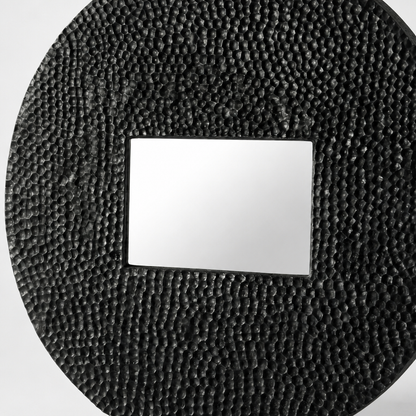 Wooden Round Sculptured Mirror "Pariaman" - Black - 80 cm