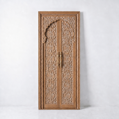Teak Wooden Hand Carved Door 'Tirta' in Natural Wash - 213 x 90 cm