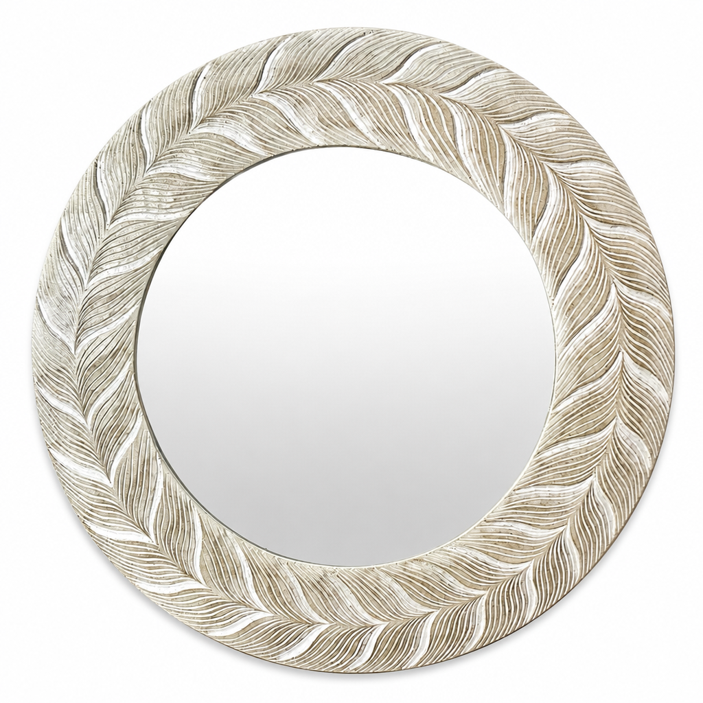 Hand Carved Mirror "Lovina" in Antique Wash - 80 cm