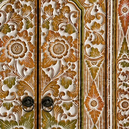 Teak Wooden Hand Carved Balinese Door 'Seseh' in Antique Gold Antique Wash - 210 x 100 cm