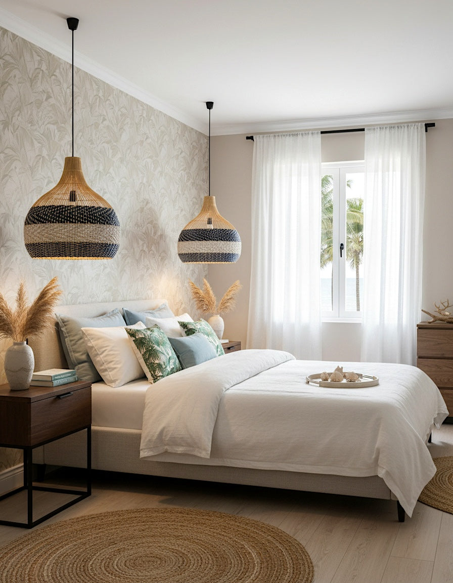 Rattan Pendant Lamp Shades "Medewi Navy Blue"