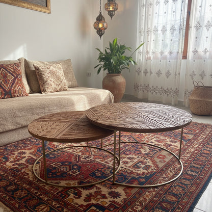 Carved Wooden Nesting Table "Huni" - 80 and 60 cm