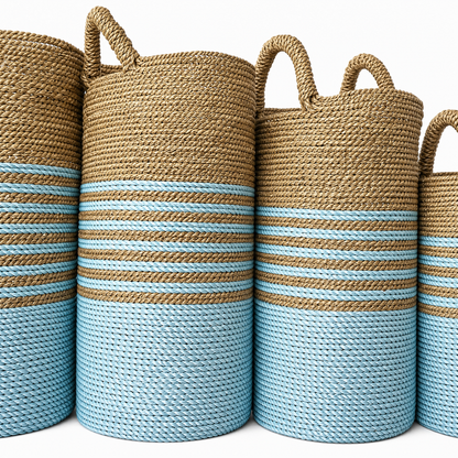 Set of 4 Baskets 'Biru' - Blue & Natural
