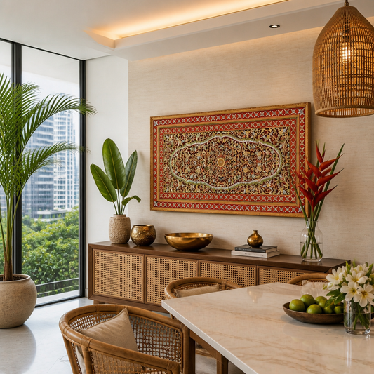 Carved Decorative Panel "Jimbaran" - Multicolor Red - 185 x 100 cm