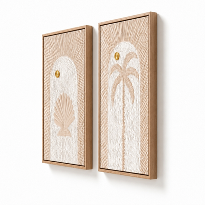 Bas-Relief Wall Art “Mer” – Set of 2 in Pastel Peach - 40 x 60 cm