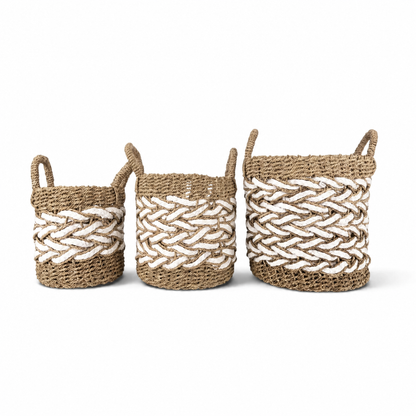 Set of 3 Baskets 'Papua' - White & Natural