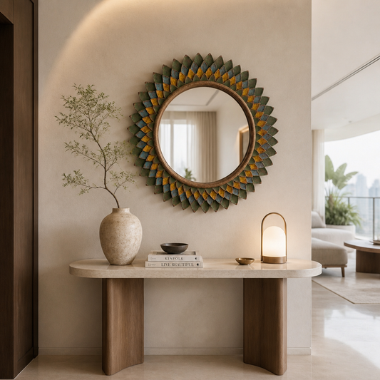 Hand Carved Mirror "Naraya" - Multicolor - 80 cm