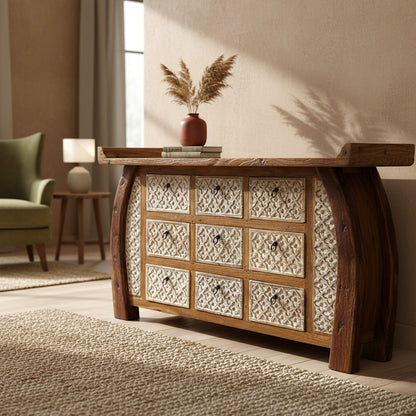 9-Drawer Wooden Carved Console Table “Nashmia” – 170 cm