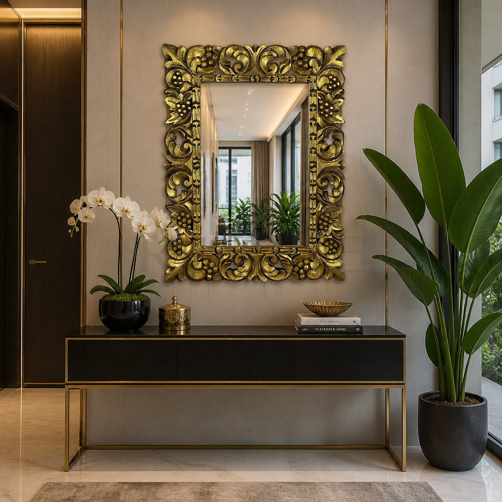 Hand Carved Mirror "Bajo" Gold Wash - 90 x 70 cm