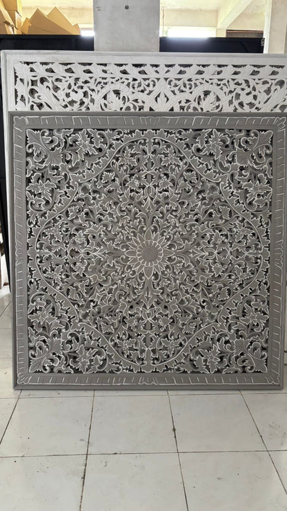 Carved Bed Headboard "Suksema" - Grey