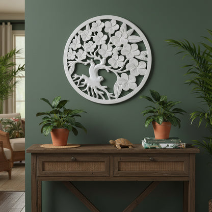 Carved Decorative Panel "Kamboja" - White - 60 cm