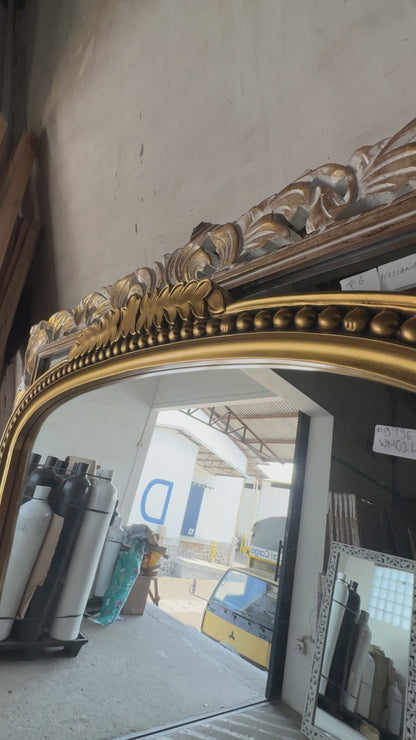 Hand Carved Mirror "Nirmala" in Gold Brass - 180 x 90 cm