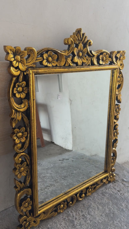 Hand Carved Mirror "Gelora" - Gold Wash - 90 x 70 cm