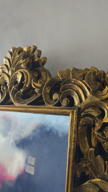 Hand Carved Mirror "Uluwatu" Gold Wash - 180 x 100 cm