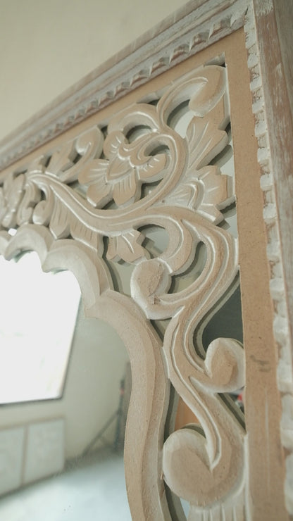 Hand Carved Mirror "Cahaya" in Antique Wash - 150 x 80 cm