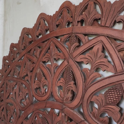 Carved Bed Headboard "Mahkota" - Dark Brown