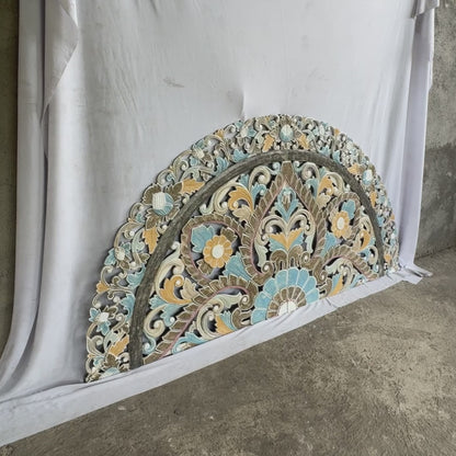 Carved Bed Headboard "Ayunina" - Multicolor pastel - [US-stock]