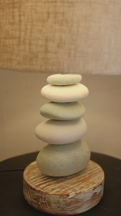 Stone Table Lamp in White and Blue 'Shila' - 45 cm