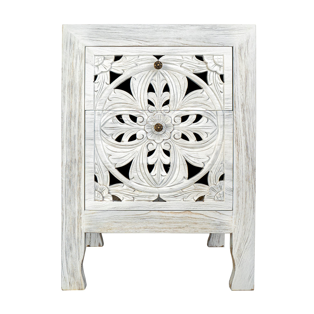 White carved deals bedside table